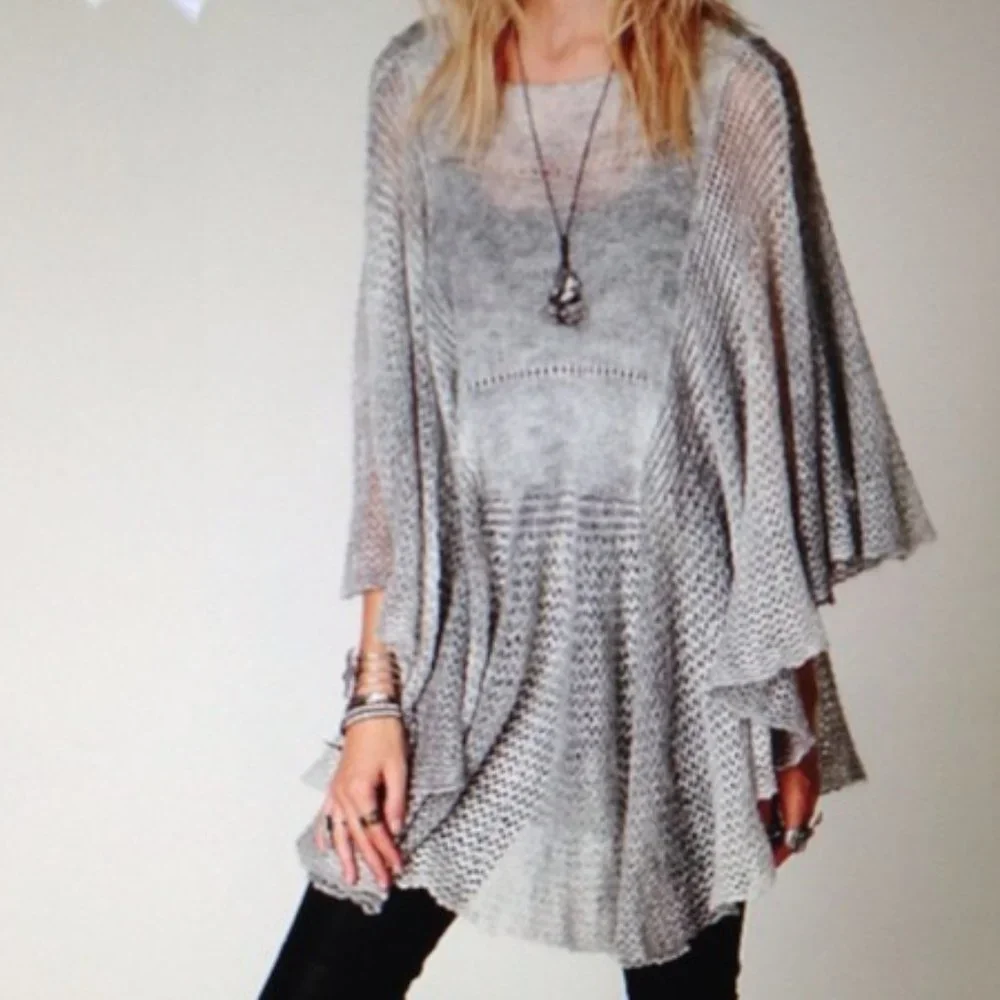 Free People Watson Ombre Gray Sweater Cape Poncho Size Extra Small - Picture 3 of 8